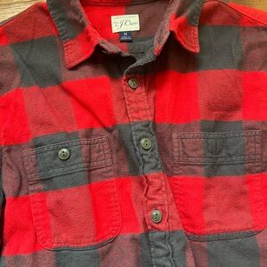J. Crew Men’s Red and Charcoal Buffalo Plaid Button-Down Flannel Shirt Medium